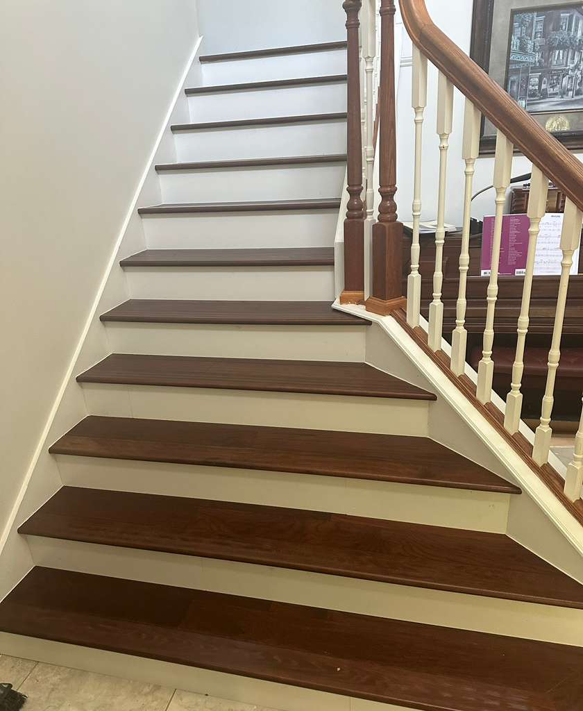 Custom stained stair treads with painted risers